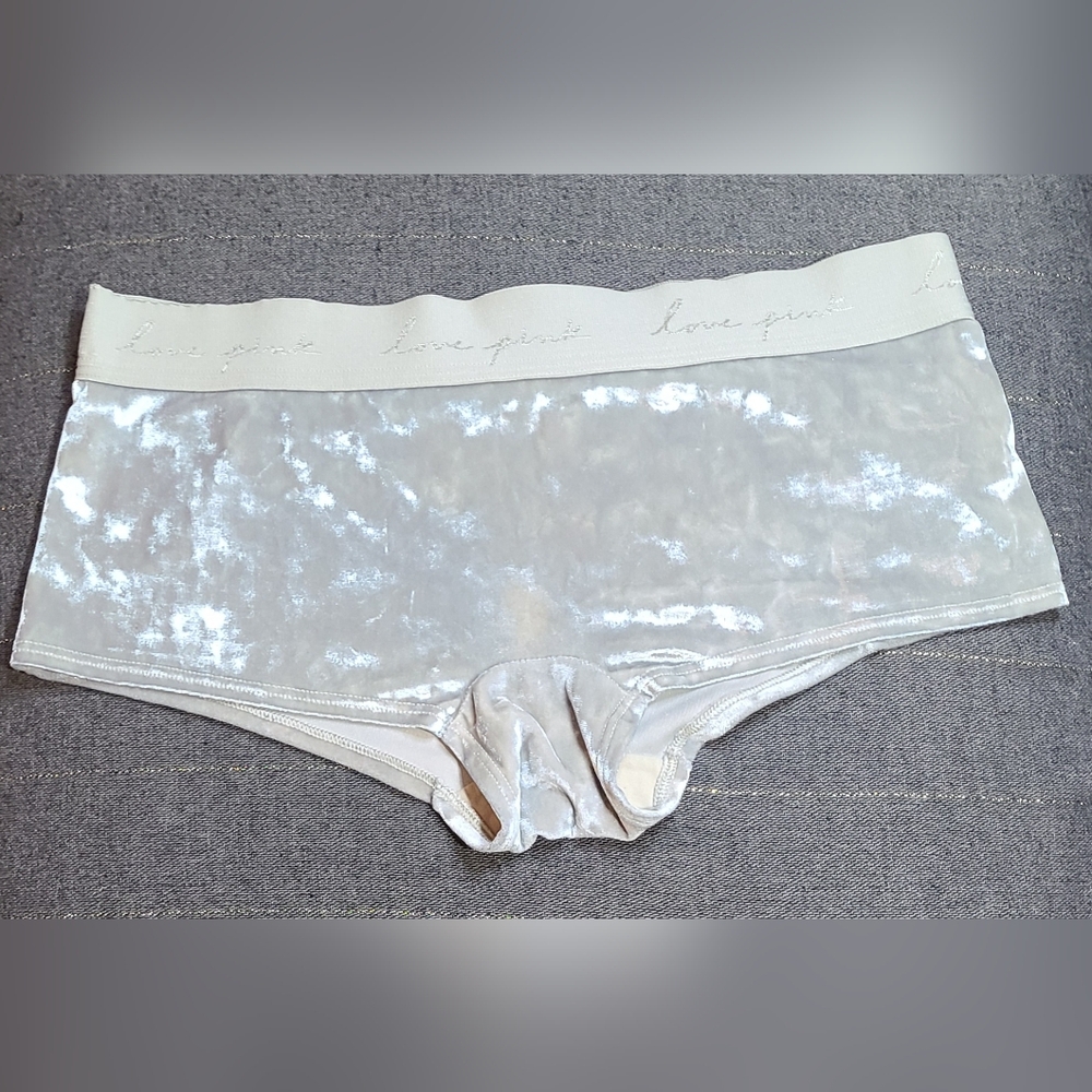 PINK Victoria's Secret Women's Silver Velvet Finish Boyshorts Sz S GUC